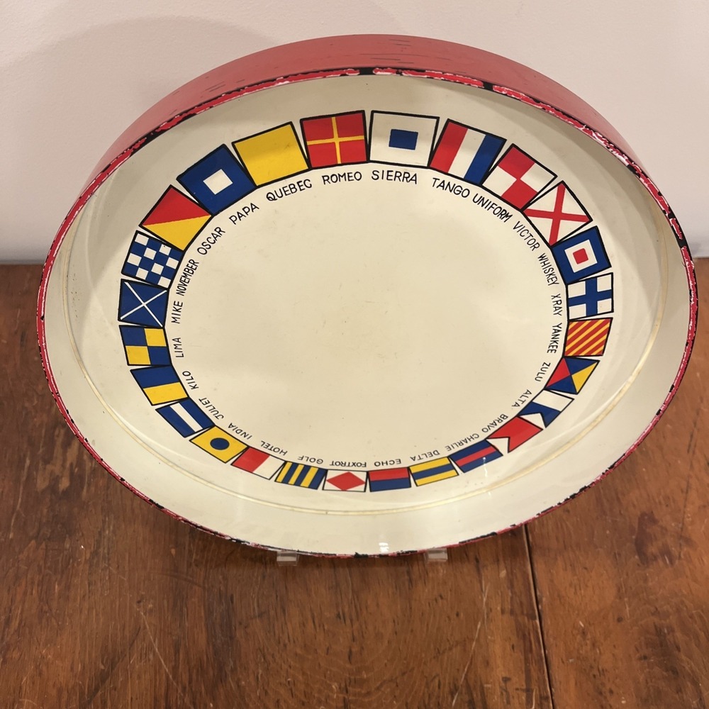 Vintage Boat Cocktail Serving Tray Rim Nautical Flag Coastal Beach Decor, Rare - Picture 4 of 9